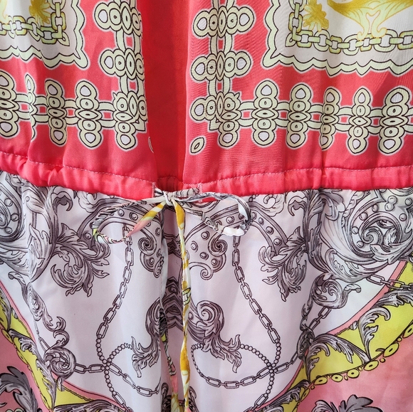 Jennifer Lopez Colorful Print Silky 3/4 Sleeves Summer Fashion Dress sz L - Picture 4 of 13